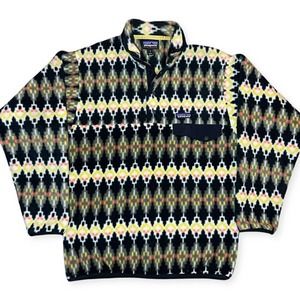 Men's PATAGONIA Synchilla Fleece Snap T Yellow Aztec Pullover Sweater Size SMALL